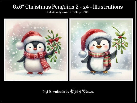 6x6 Christmas Penguins: Versatile Illustration Set