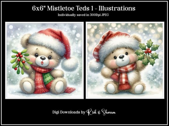 6x6 Mistletoe Teds 1 1-4: Festive Design Assets for Commercial Use