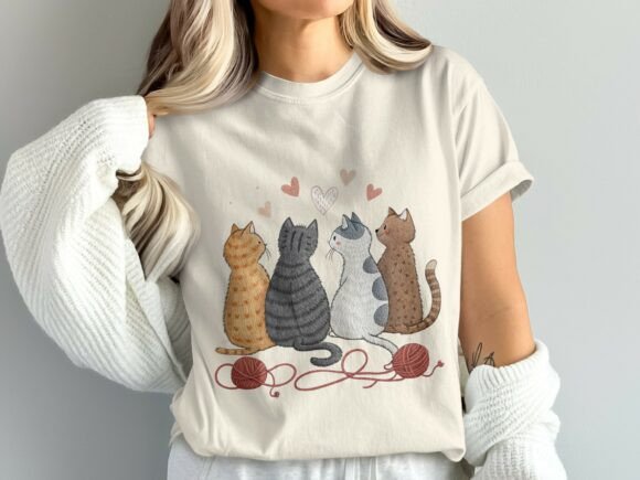 Cute Cats Drawing Shirt Design PNG for Creative Projects