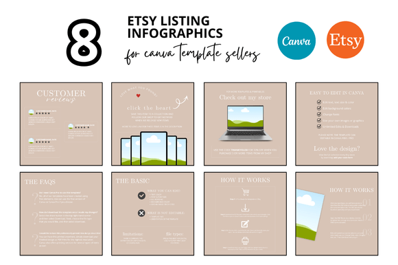Elevate Your Etsy Shop with 8 Beige Listing Infographics