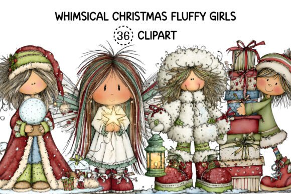 Enchant Your Holiday Designs with Whimsical Christmas Fluffy Girls Clipart