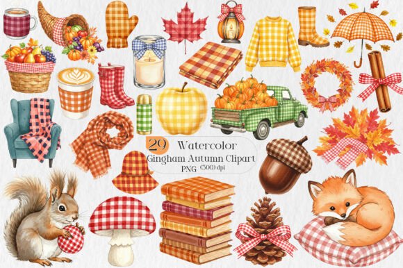Gingham Autumn PNG Clipart: A Designer's Seasonal Toolkit
