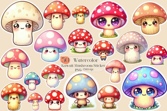 Kawaii Mushroom Stickers Clipart: A Designer's Asset