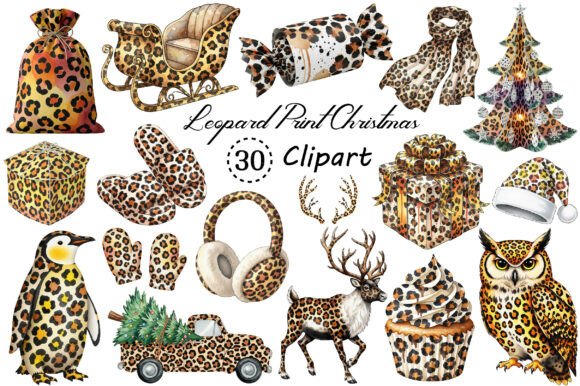 Leopard Print Christmas Clipart PNG: Festive & Bold Design Assets