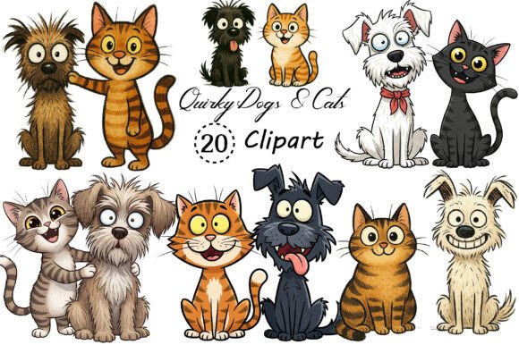 Quirky Dogs & Cats Sublimation Clipart: Creative Assets