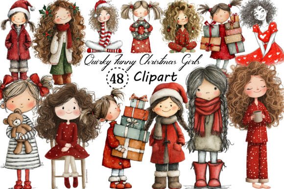 Quirky Funny Christmas Girls Clipart: A Designer's Asset