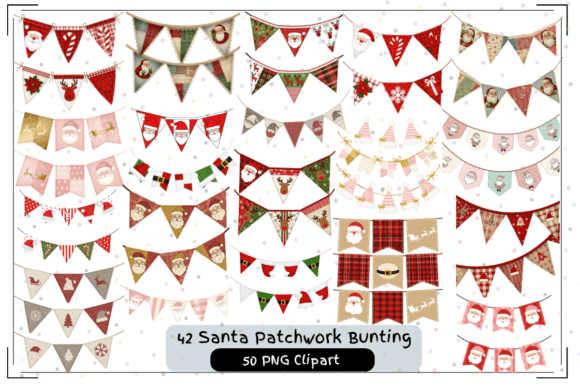 Santa Christmas Bunting Clipart Set: Festive Design Elements