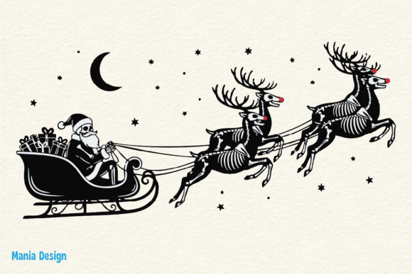 Skeleton Santa Sleigh Ride PNG: A Gothic Christmas Design Asset