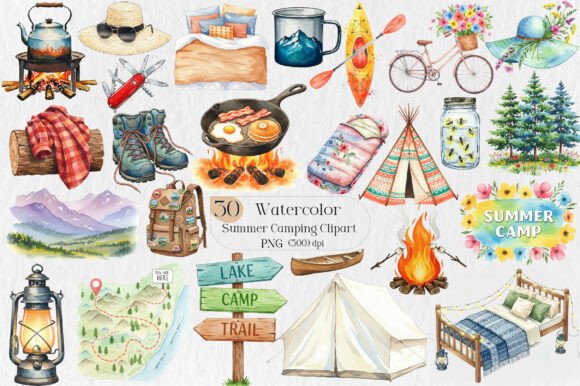 Summer Camping Clipart PNG Bundle for Designers