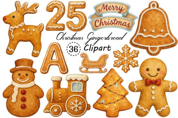 Watercolor Christmas Gingerbread: A Festive Design Asset