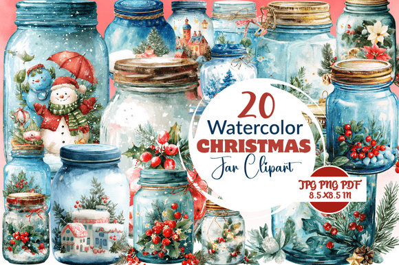 Watercolor Christmas Jar Clipart: A Designer's Festive Toolkit