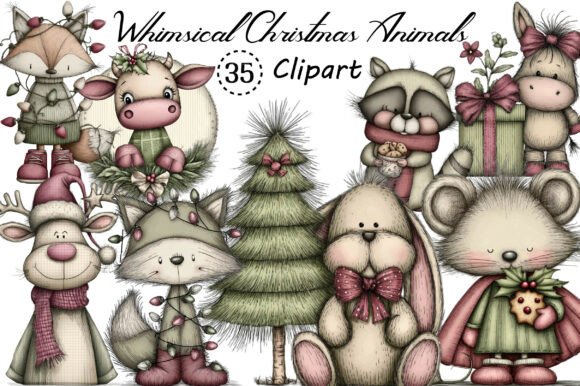 Whimsical Christmas Animals Clipart for Creative Projects